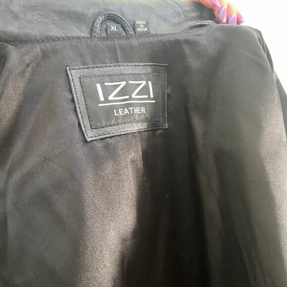 Vintage 1990's Black 100% Leather Double Breasted Button Up Blazer Jacket - Picture 6 of 7